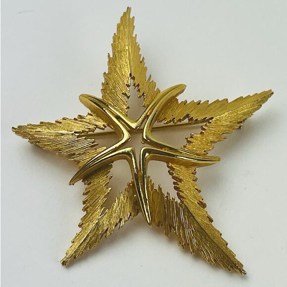 JJ Jonette Jewelry Star Starfish Chunky Brooch Vintage Gold Tone Celestial Ocean - Picture 1 of 14